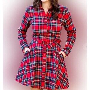 Kiel James Patrick Cozy Cabin Flannel A Line Red Dress Medium
